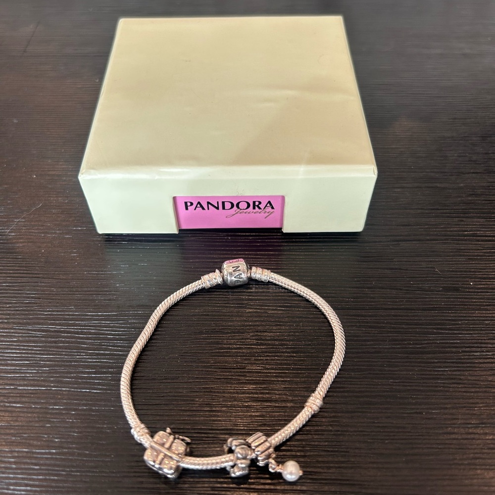 Pandora Silver Charm Bracelet with 3 Charms